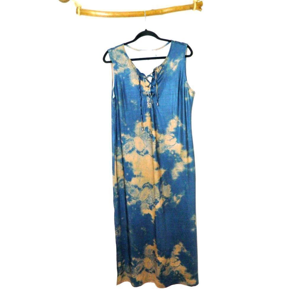ARAE Dress Blue‎ Beige Tie Dye Lace Up Maxi Size Medium